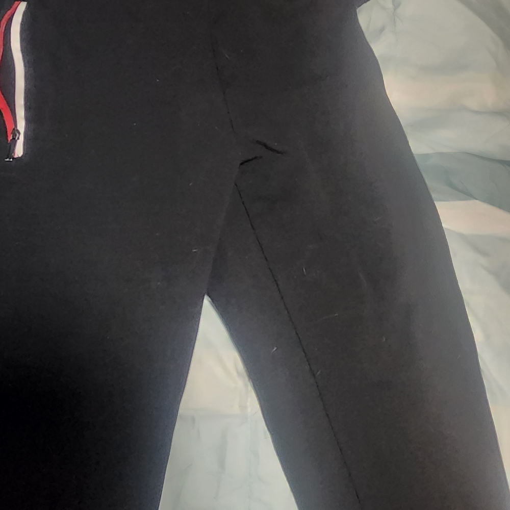 Black Athletic Pants with Red Zipper